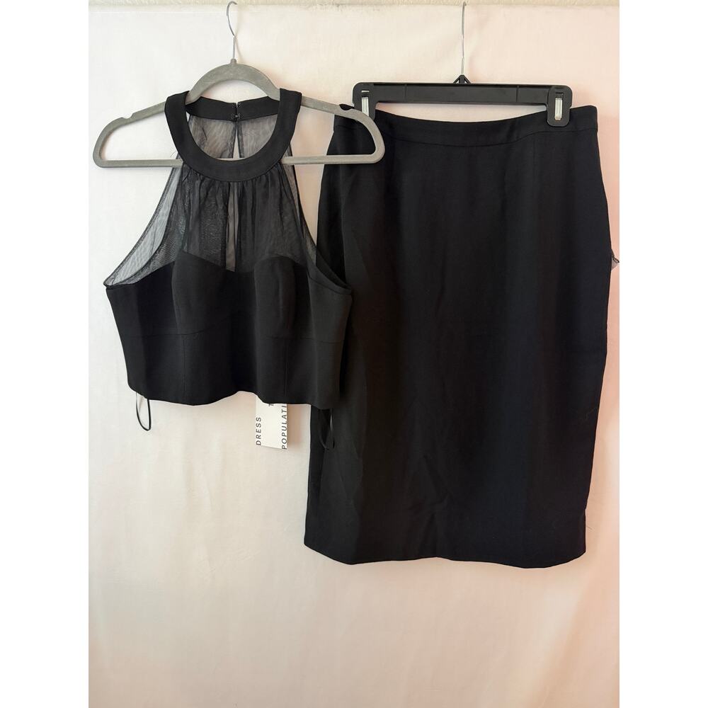 Dress the Population Elliana Two Piece Set Sexy Party Halter Sheer Black NEW Lrg